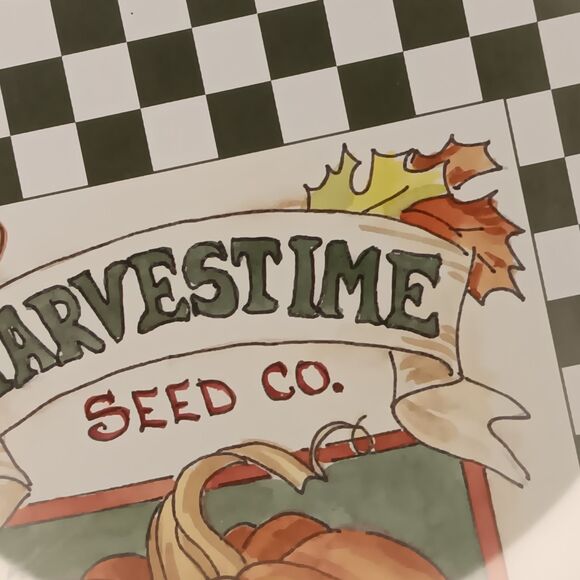 VTG Barbara Mock Pumpkin Print Matted  Framed Green Orange Black & White Checks - Picture 10 of 16